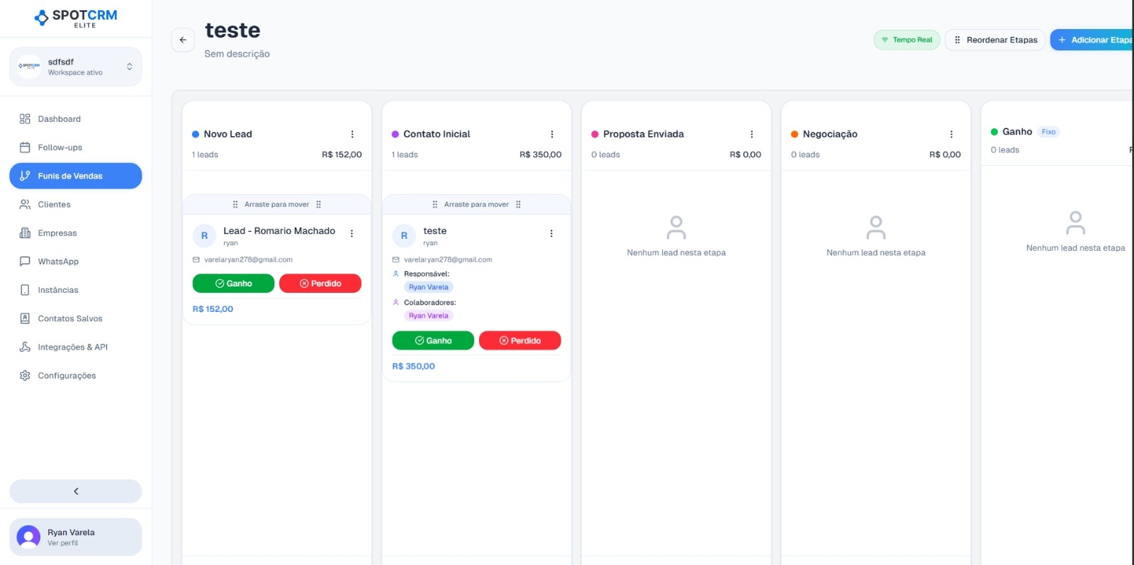 Screenshot do sistema - Funis de venda