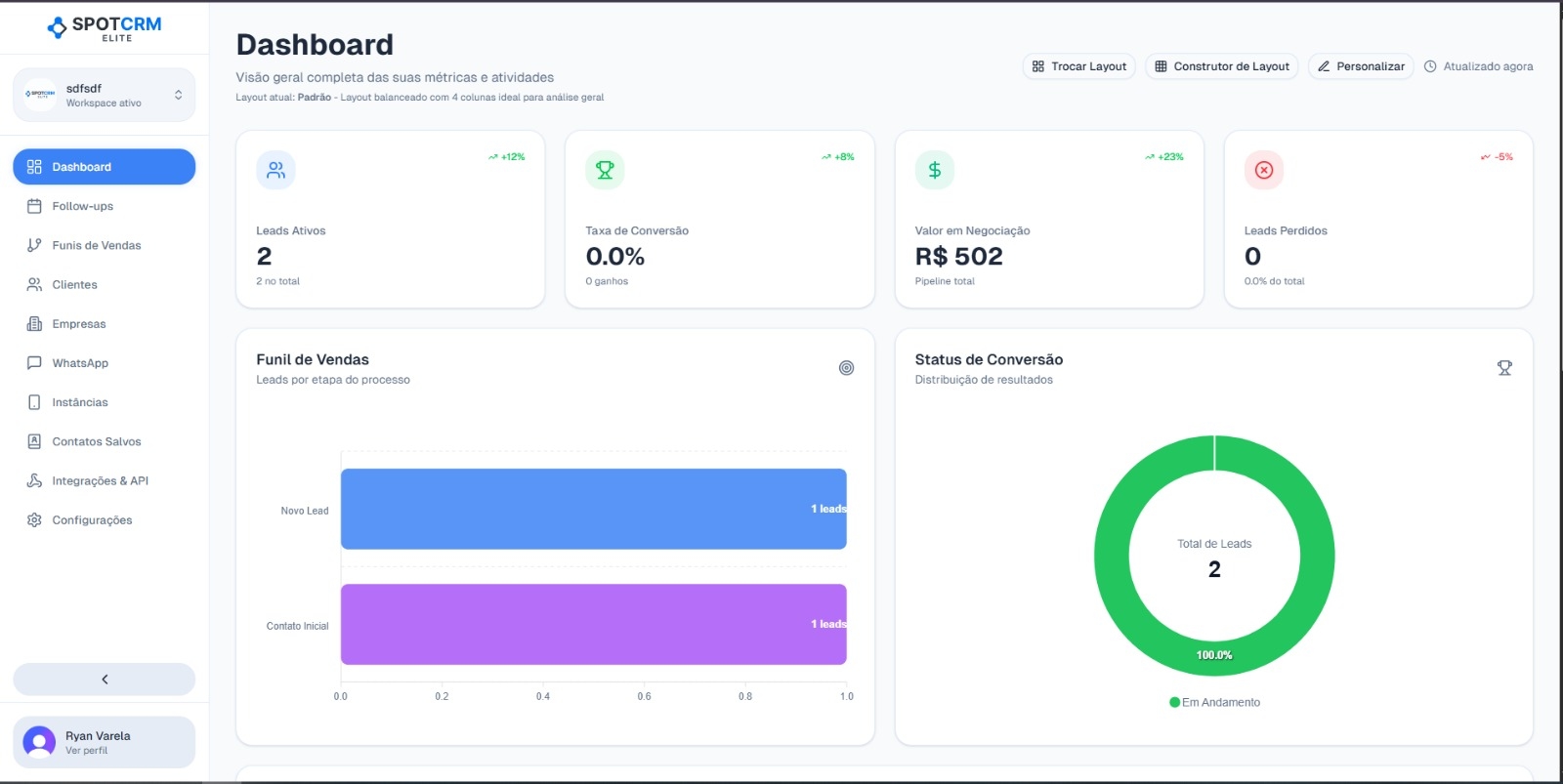 Screenshot do sistema - Dashboard interativa